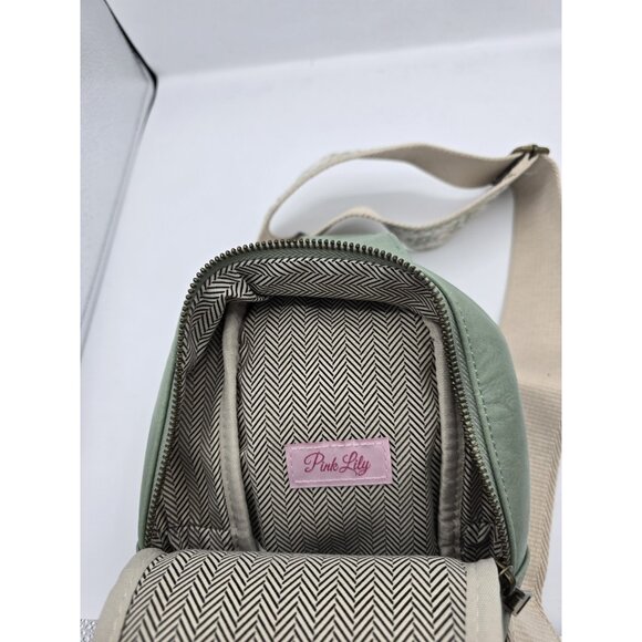 Pink Lily Tan Sling Bag with Detachable Green Camera Strap - Picture 3 of 3